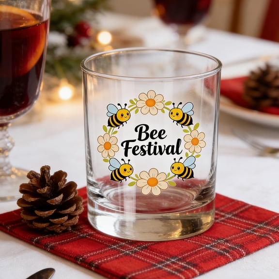 Naturace Water Cup,Clear Glass Cup,Easy Clean,3.4 oz for Hot Cold Tea Coffee Mugs,Bee Festival Decoration Cup