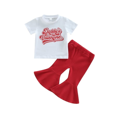 

Nokpsedcb Valentine s Day Toddler Baby Girls Pants Outfits Long Sleeve Letters Print Shirt + Casual Bell-Bottoms Trousers Red 6-12 Months