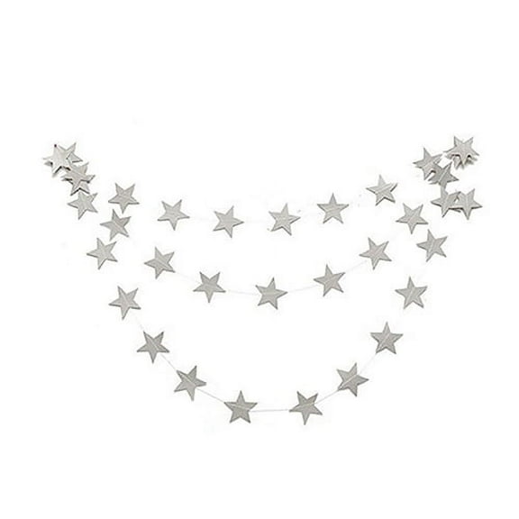 HEVIRGO 4M Xmas String Hanging Star Christmas Party Decoration Tree Ornament Garland Silver Paperboard