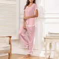 thumbnail image 5 of qolati Pajama Set for Womens Soft Comfy Crewneck Short Sleeve Pullover Top and Long Pants Sleepwear Lounge Set Two Piece 2024 Matching Outfits Set, 5 of 9