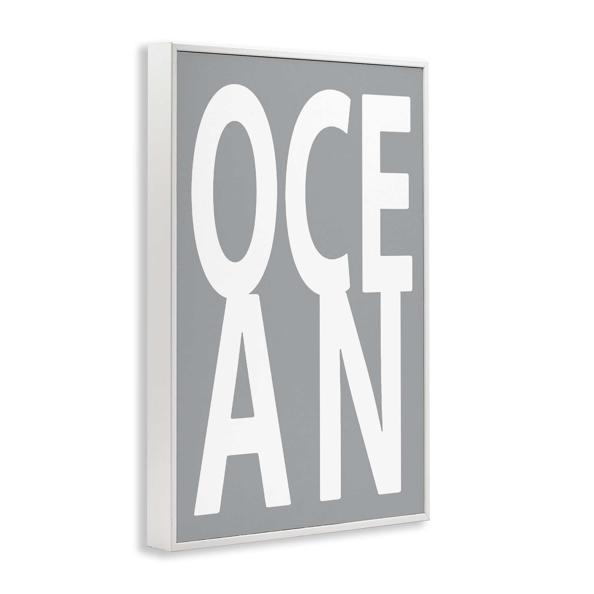 Stupell Industries Ocean Word on Grey Typography Painting White Framed Art Print Wall Art, 20 x 30