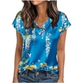 thumbnail image 2 of T Shirt for Women V Neck Short Sleeve Casual Loose Fit Porcelain Floral Print Lightweight Breathable Soft Satin Feel Dressy Fashion Streetwear Summer Tops, 2 of 6