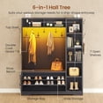 thumbnail image 4 of Hall Tree with Bench, Farmhouse Hall Tree with Coat Rack & 7 Open Shelves, Entryway Bench with Storage, Shoe Cabinet with Flip Drawers, Wood Hall Tree with Storage Bag for Entryway, Black, 4 of 10