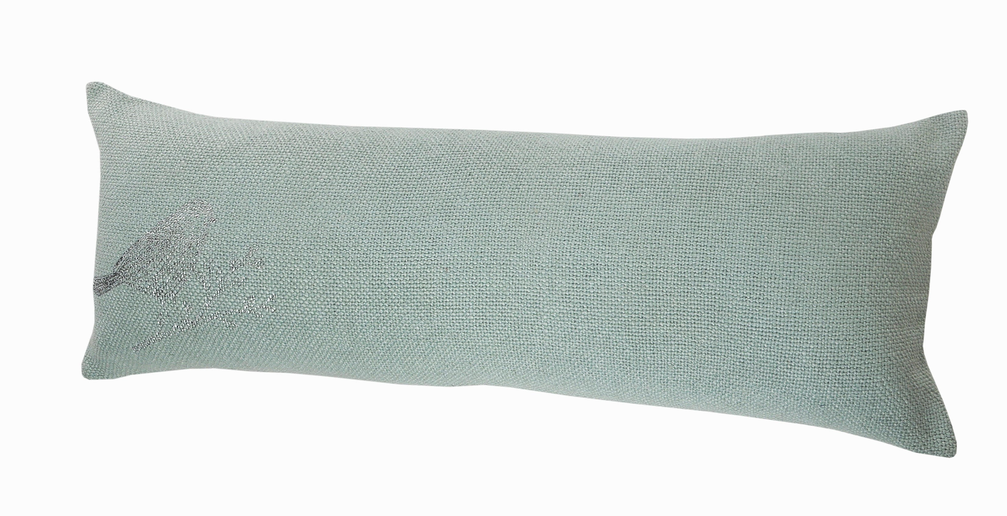 Ox Bay Silver Perched Bird Lumbar Pillow, 14" x 36", Gray / Green