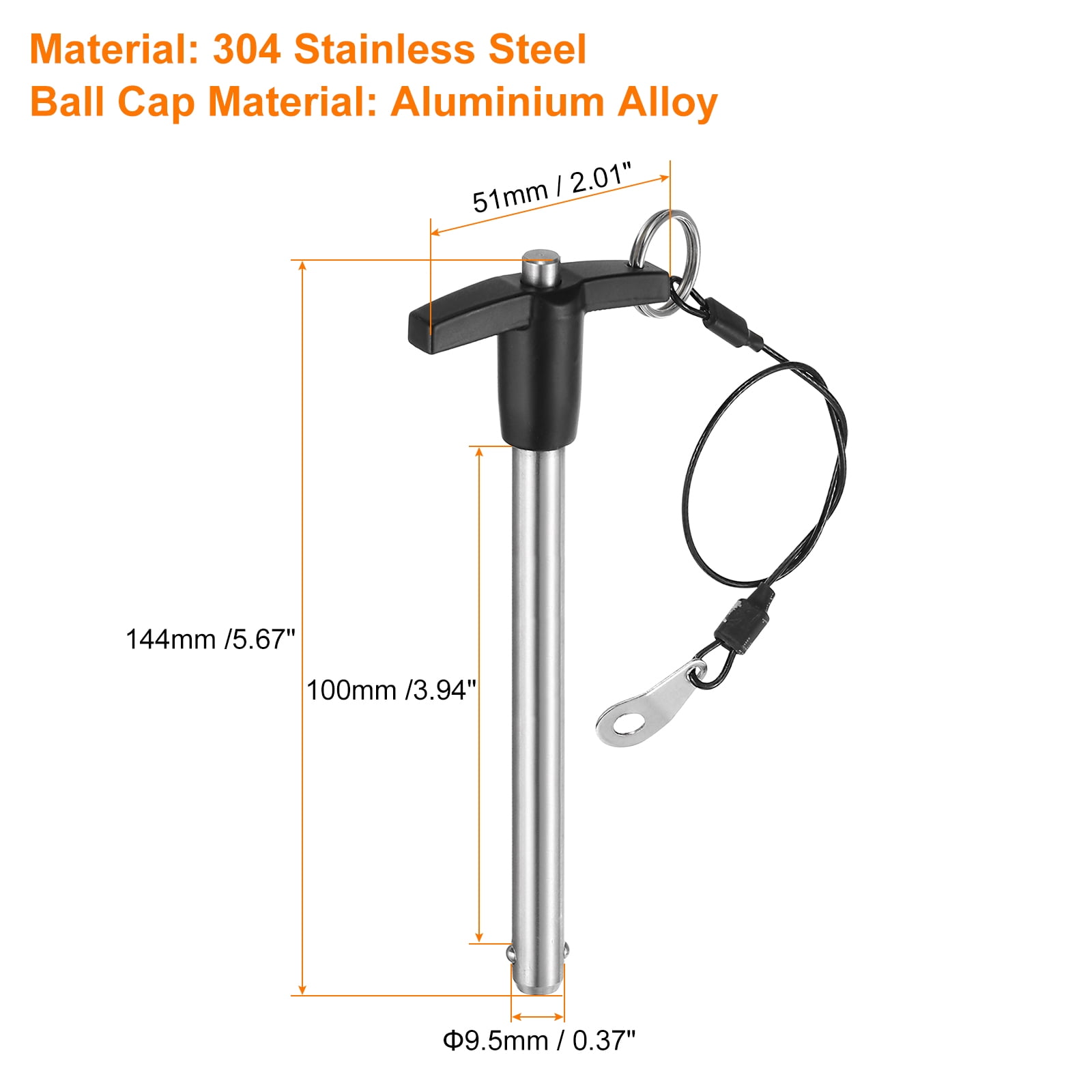 Uxcell 2Pack T Handle Lock Pins, 9.5mm x 100mm Usage Length Stainless Steel Push-Button Quick Release Pin