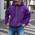 thumbnail image 2 of RUTAYY Men's Zip Up Hoodie Long Sleeve Front Pocket Cursive Letter Graphic Jacket Sweatshirt Dark Purple, 2 of 4