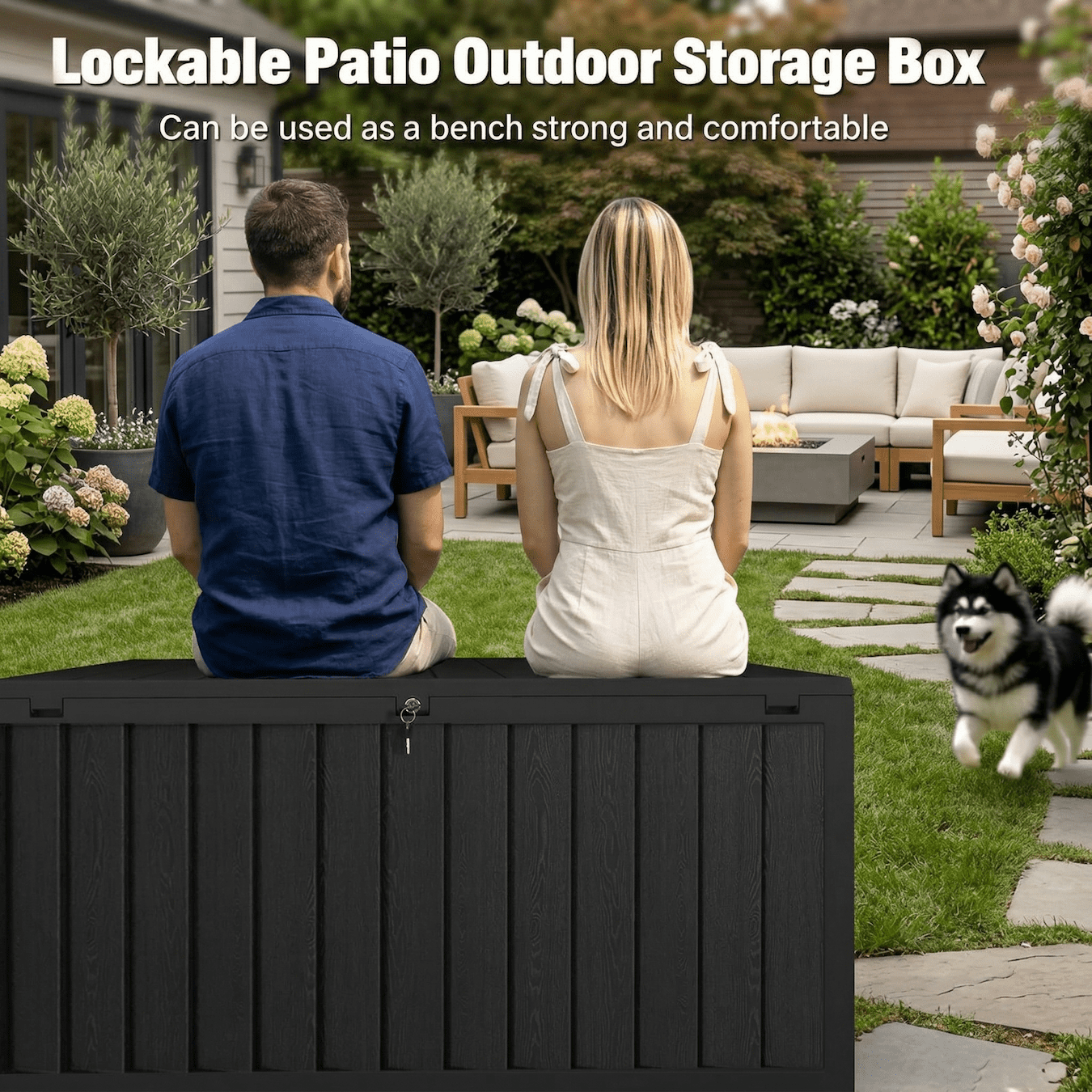 75 Gallon Outdoor Storage Box, Waterproof Lockable Deck Box, Heavy Duty Patio Cushion Storage Bin with Wheels & Seat, Resin Outdoor Storage for Garden Tools, Pool & Backyard – Black