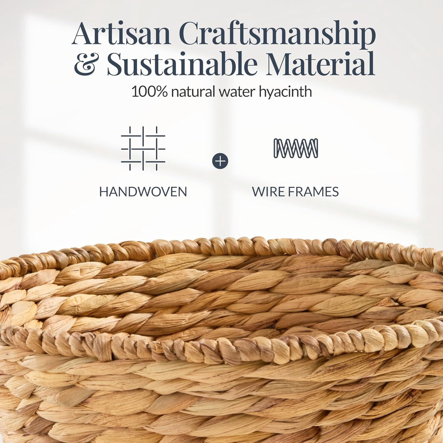 Themis Handwoven Easter Basket, Small Woven Easter Basket for Kids, Easter Egg Hunt Basket w/Collapsible Handle, Tapered Shape, Water Hyacinth - Natural