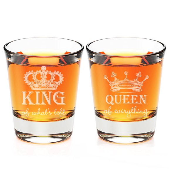 Queen of Everything and King of What's Left Engraved Fluted Shot Glass