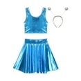 thumbnail image 5 of Zaldita Women Alien Costume Metallic Crop Tank Top Pleated Skirt with Headband Rave Outfit Halloween Blue B M, 5 of 6