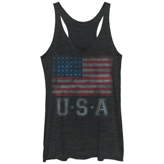 Women's Lost Gods Fourth of July  USA Flag Stars  Racerback Tank Top Black Heather X Large
