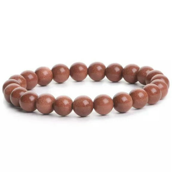 K-KED High Quality Natural Healing Energy Gemstone Stretch Bead Bracelet Men Women 8mm-Gold Sand