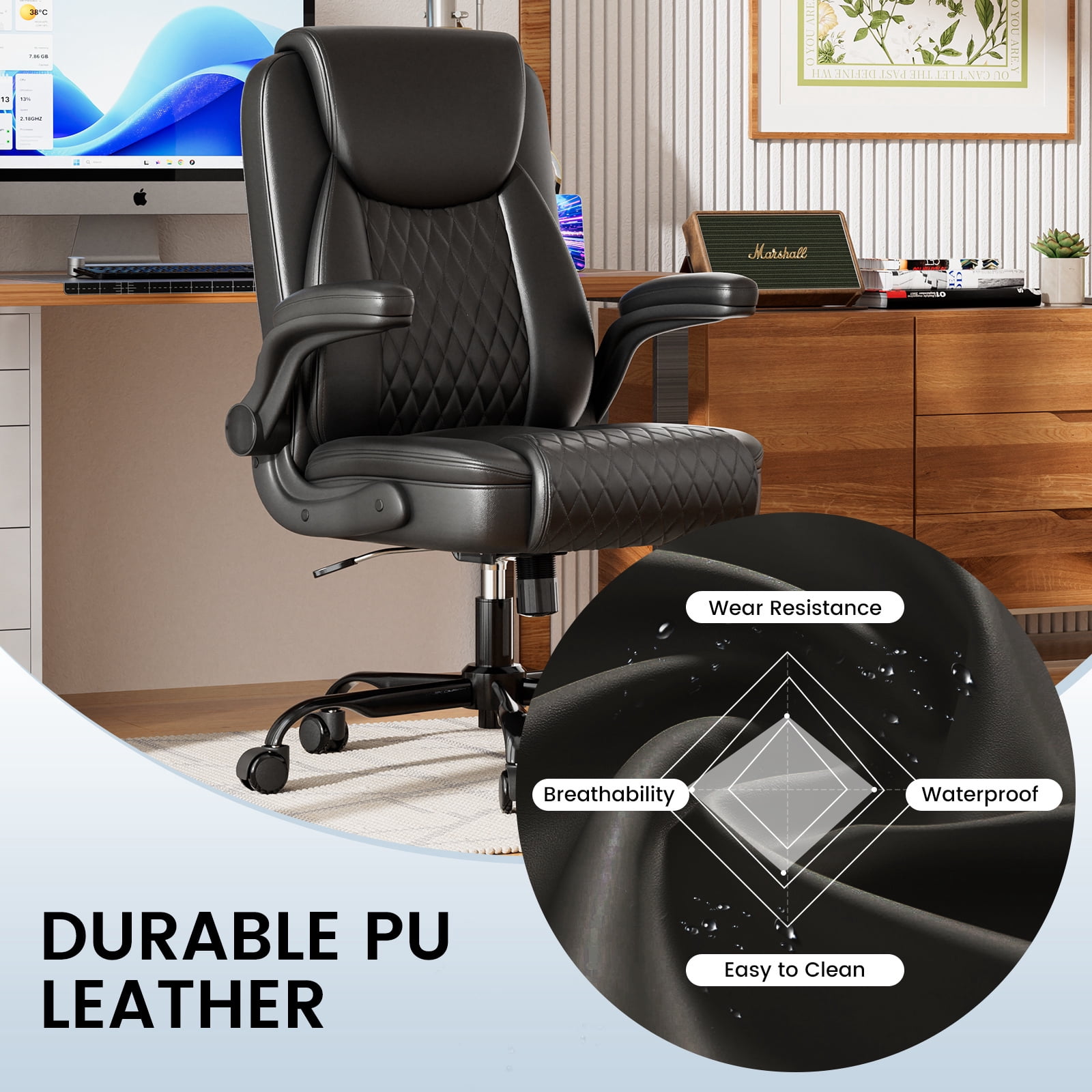 GTRACING Office Chair, 400LBS Big and Tall Home Office Chair Wide Seat Ergonomic Computer Desk Chair with Flip-up Arms, Black