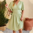 thumbnail image 4 of HJYCHN Elegant Women's Casual V-Neck Flared Sleeves Solid Color Dress with Waist for Everyday Style Green XL, 4 of 8