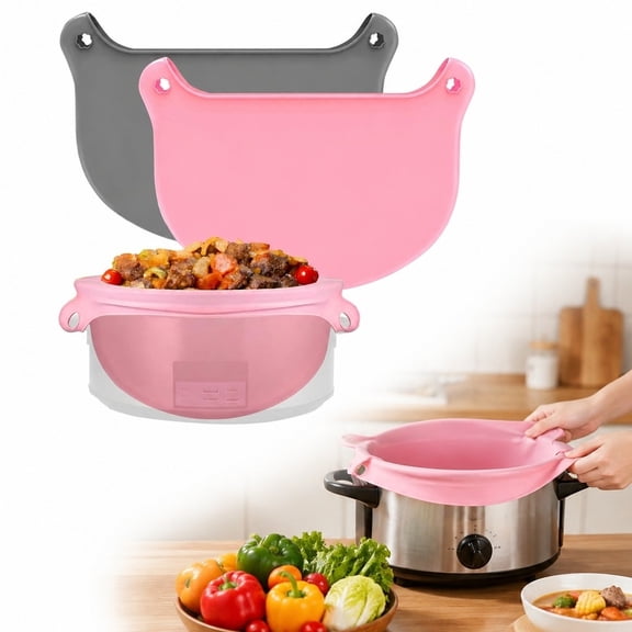Silicone Slow Cooker Liners,Reusable Fit 6-8 Quarts Slow Cooker Leakproof & Bags Liners for Oval or Round Pot(Pink gery)