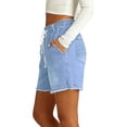 thumbnail image 5 of Women High Rise Ripped Stretchy Jeans Shorts Frayed Raw Hem Casual Denim Shorts Blue S, 5 of 7