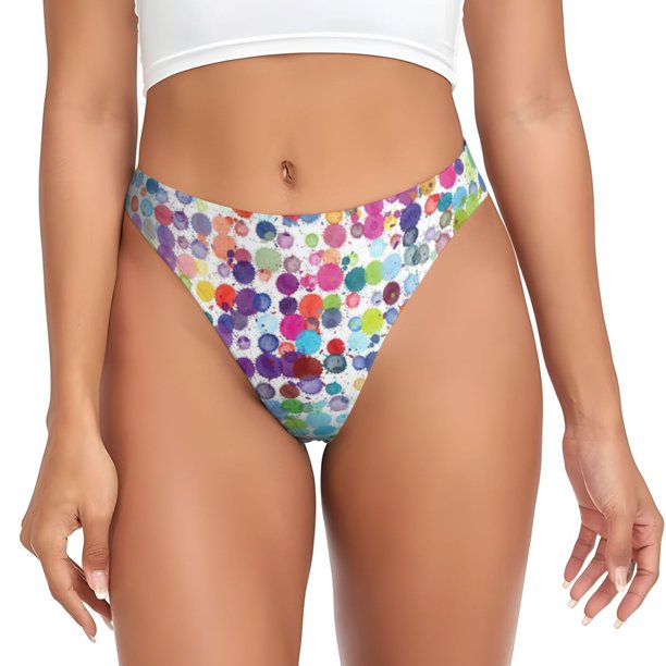 Fotbe Colorful Watercolor Dots Tanga Sin Costuras para Mujer con Estampado – Panties Invisibles, Transpirables y Cómodos para Uso Diario-Large
