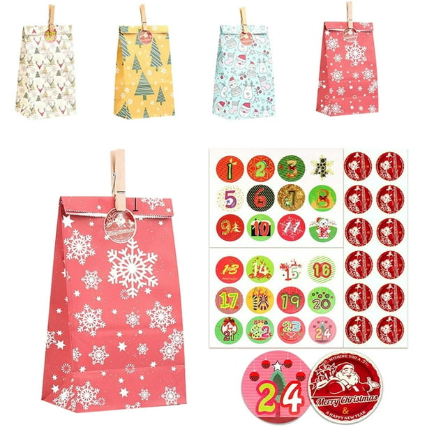 Tuscom Christmas Countdown 24 Kraft Paper Bags Colorful Gift Bags For Christmas Walmart Com Walmart Com