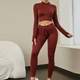 thumbnail image 3 of Womens Spring Outfits Beach Outfits for Women Clothing Set Female Round Neck Sleeveless Tops Pants Sets Full Pant Style S_503 Women's Tracksuits Wine L, 3 of 8