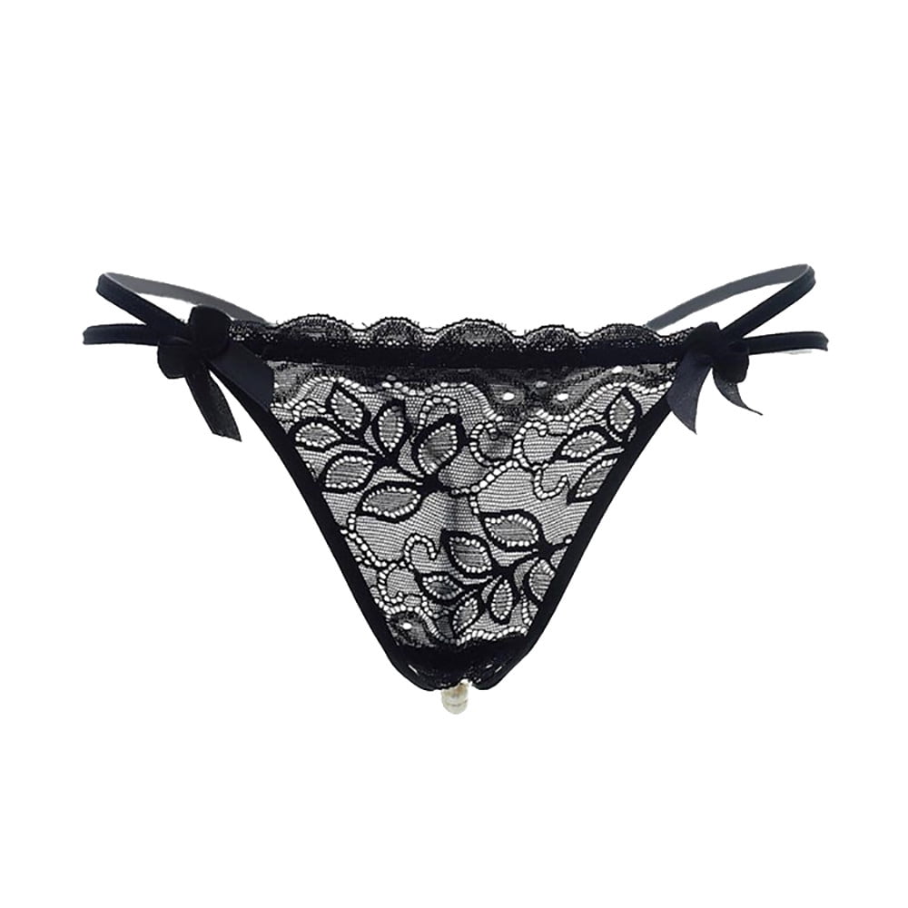 MRULIC intimates for women Pendant Lady Pearl G String VString Women  Panties Low Waist Underwear Black + One size 
