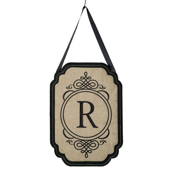 Evergreen Elegant Monogram R Burlap Door Decor