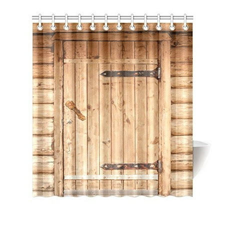 MYPOP Rustic Style Barn Wood Door Shower Curtain Decor, Wooden Brown Door Bath Outdoor Texture Background Closeup Fabric Bathroom Shower Curtain 66 X 72 Inches (Best Wood For Outdoor Shower)