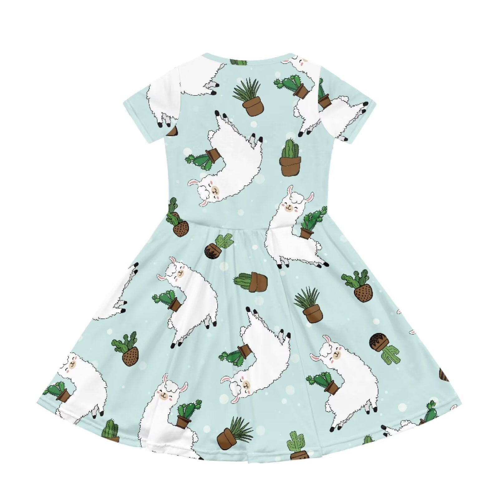 Uourmeti Alpaca Short Sleeve Swing Dress Girls Cute Crew Neck Midi Dresses Cactu Casual Beach Dress with Pockets Fashion Wedding Party Dresses