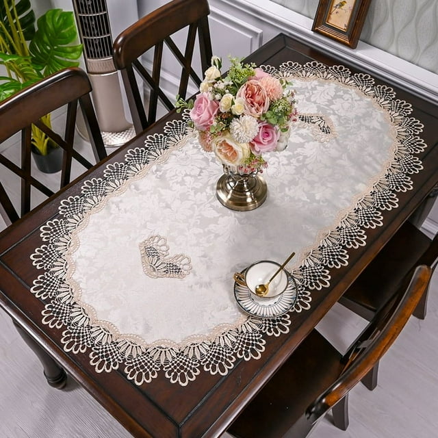 CNKOO Embroidered Tablecloth Lace Table Runner Oval Coffee Table Runner Table Centerpiece Doily Placemat Nightstand Dresser Scarf