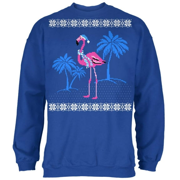 Flamingo Winter Ugly Christmas Sweater Mens Crewneck Sweatshirt with Santa Hat