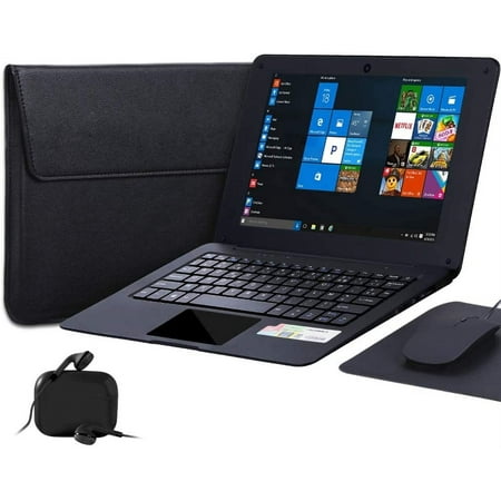 Windows 10 Laptop 10.1 Inch Quad Core Notebook Slim and Lightweight Mini Netbook Computer with Netflix YouTube Bluetooth WiFi Webcam HDMI, and Laptop Bag,Mouse, Mouse Pad, Headphone (Black)