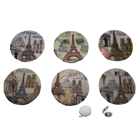 - Cosmetic Compact Mirrors Eiffel Tower Paris Assorted Designs 6 Pc Pack (COSAM9-6 Pieces)