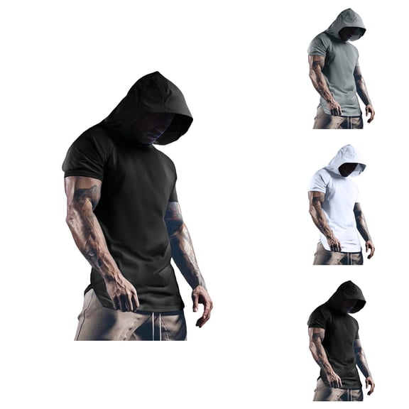 Hooded T Shirts for Man Summer Fashion Casual Short Sleeve Plain Lightweight Hoodie Pullover