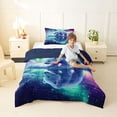 thumbnail image 2 of Castle Fairy Wildlife Aurora Polar Bear Twin Comforter Sets 2pcs for Teens,Icy Lake Snow Mountain Bedding Set,Mint Purple White,Navy Blue Reversible,1 Comforter and 1 Pillowcase, 2 of 6