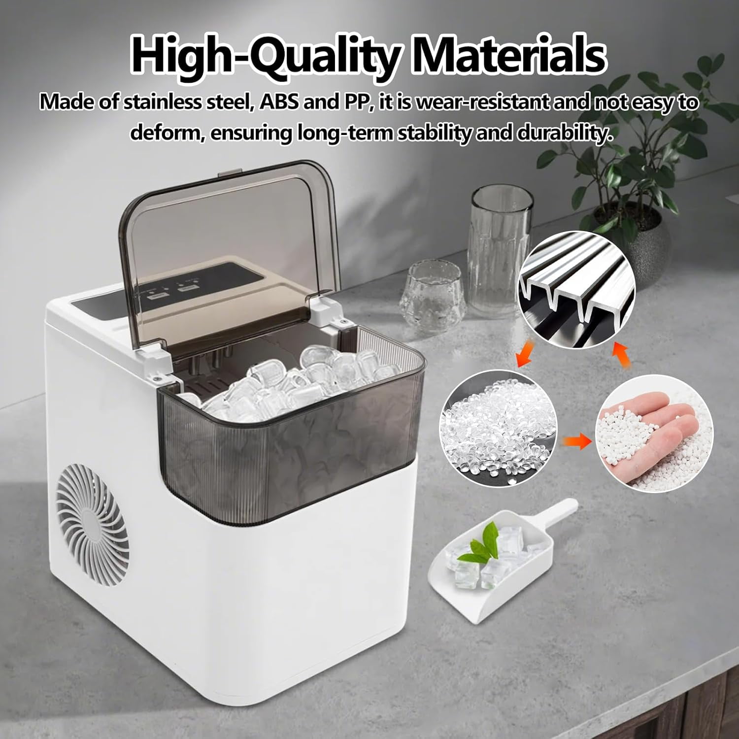 Miumaeov Nugget Ice Makers Countertop 26.5Lbs/Day, Portable Ice Machine Self-Cleaning, Small Ice Maker Ready in 8 Mins, Ice Maker for Home with 1.4L Tank, Countertop Ice Maker for Office Cafe