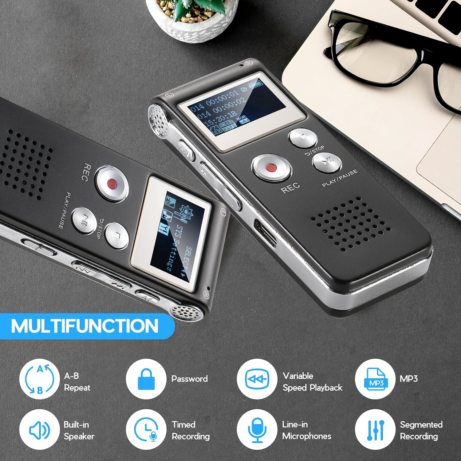 Digital Voice Recorder • Voice Activated Recorder • Upgraded Audio Recorder with MP3&USB • for Lectures, Meetings, Interviews