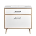 thumbnail image 3 of Modway Maverick 36" Wood Bathroom Vanity with Tapered Legs in White/Oak, 3 of 11