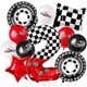 thumbnail image 1 of racing theme 40-inch digital foil balloon, featuring black and white checkered pattern and red racing elements, perfect for birthday party decorations and racing-themed events. (Number 3, 11), 1 of 14
