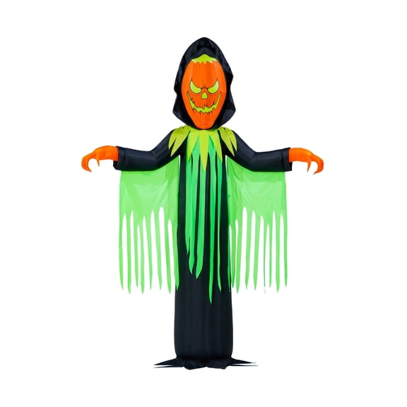 Way To Celebrate Inferno Pumpkin Reaper Airblown Yard Inflatable, Orange/Green/Black, approximately 20 ft, Halloween
