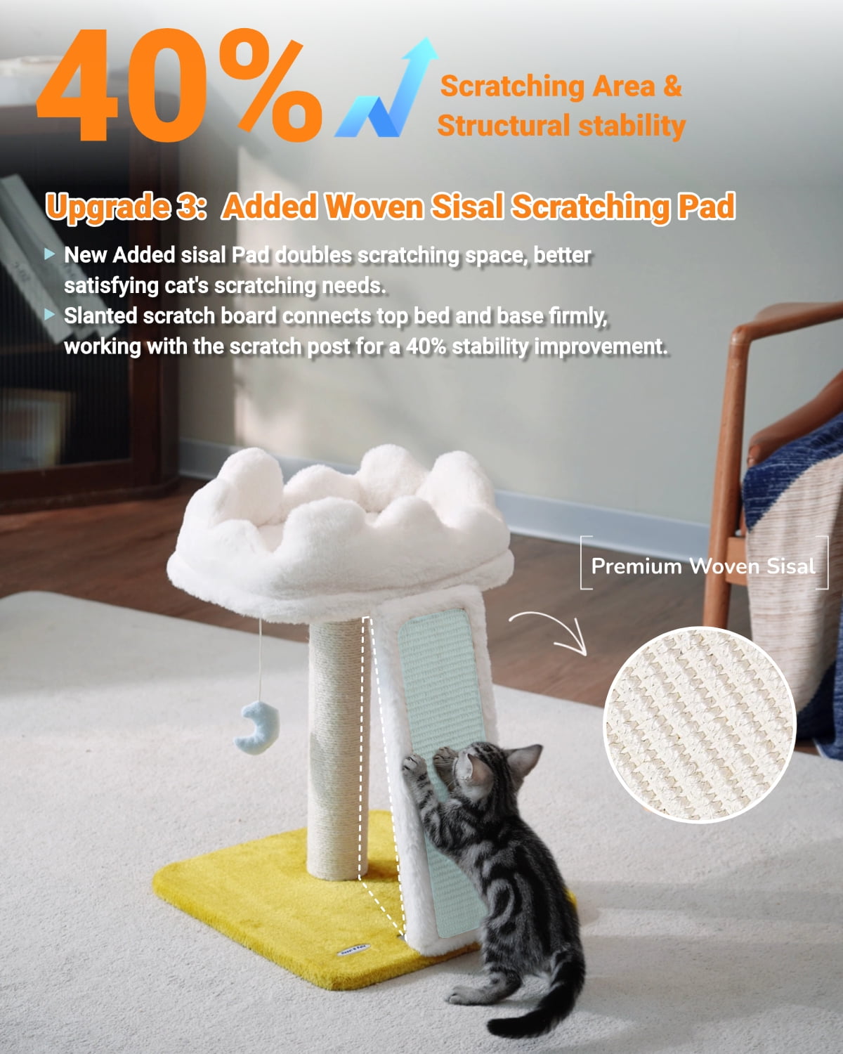 Happi N Pets New Cloud Cat Tree, Cat Scratching Post with Bed, Small Cat Tree with Scratching Pad & Cloud Soft Perch, Extra Toys, Bonus Catnip