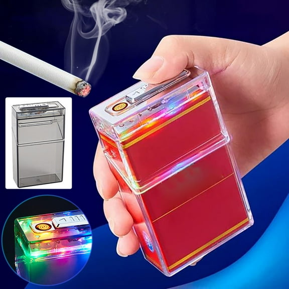 Transparent Colorful Light Cigarette Case With Tungsten Lighter Usb Charging, Cigarettes Lighter Cigarettes Case, Windproof Flameless Usb Rechargeable Lighter