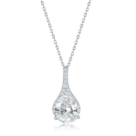 Sterling Silver Long Pear-shaped Cubic Zirconia 16 2" Necklace