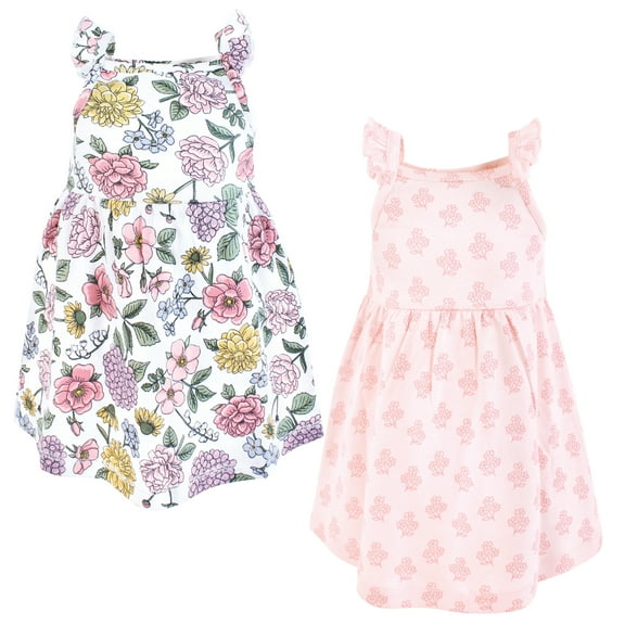 Luvable Friends Hudson Baby Dresses 2pk, Pink Vintage Blossom Floral, 0-3M