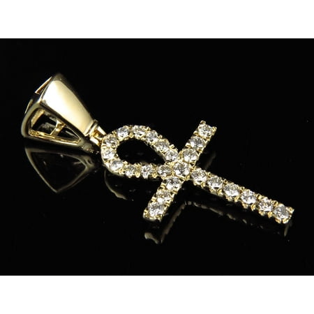Gold Ankh Charm - 14K Yellow Gold Ankh Cross Genuine Diamond 1.25 Inch Pendant Charm (0.50ct.)
