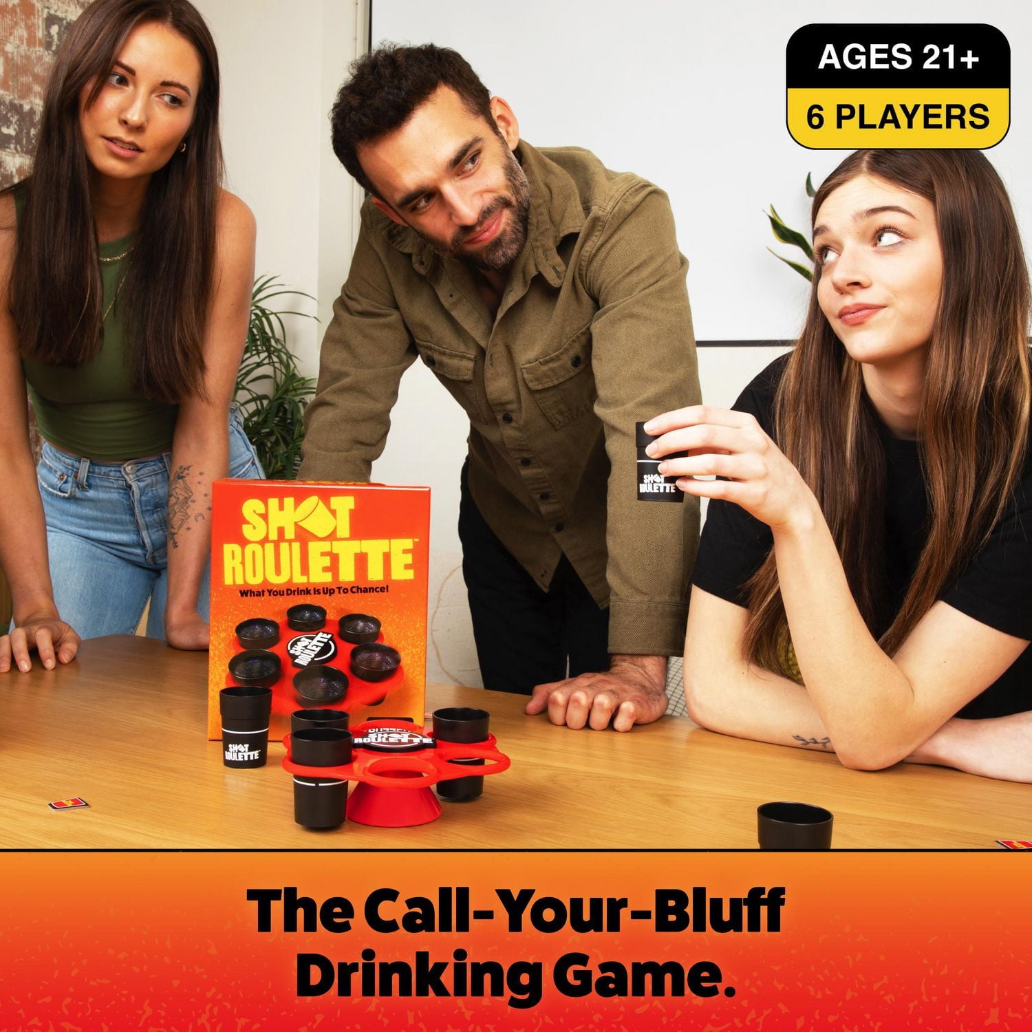 Shot Roulette: The Roulette Wheel Drinking Game by Buzzed for Adults, Includes 1 Roulette Wheel, 6 Glasses, 12 Tokens