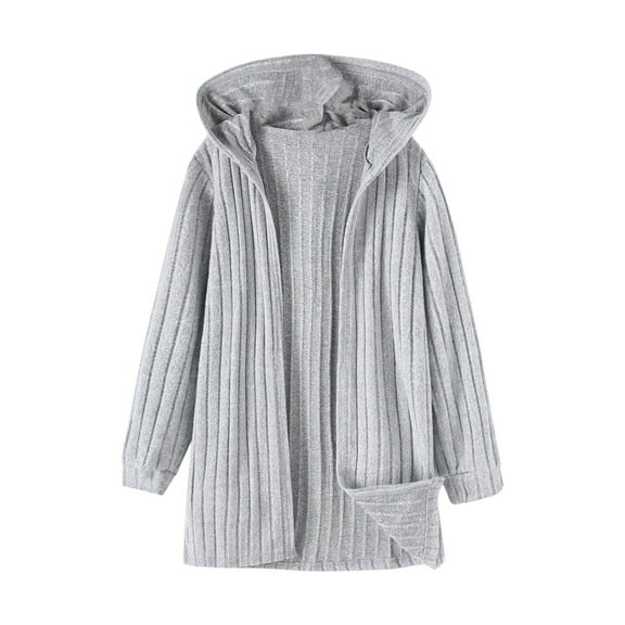 Ruyang Oversized Blanket Cardigans for Girls Preppy Ribbed Hooded Long Jacket Fall Winter Plain Long Sleeve Cotton Coat