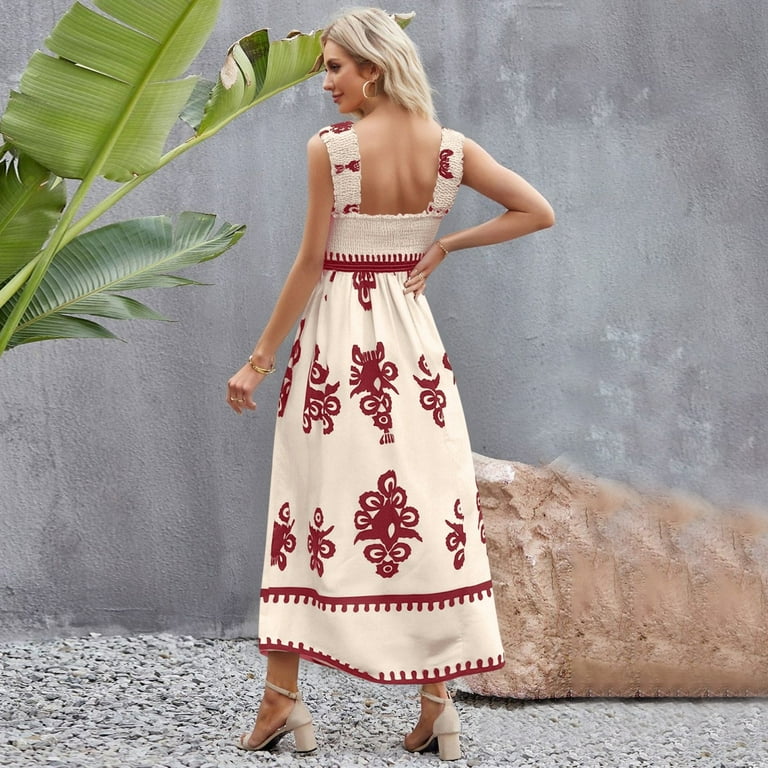 A Line Dresses for Women, Destination Wedding Tropical Maxi Dress