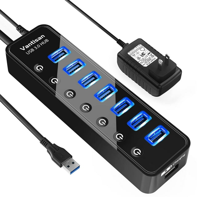 Hub USB alimentado por vantisan 3.0 con 7 puertos y 1 puerto de carga