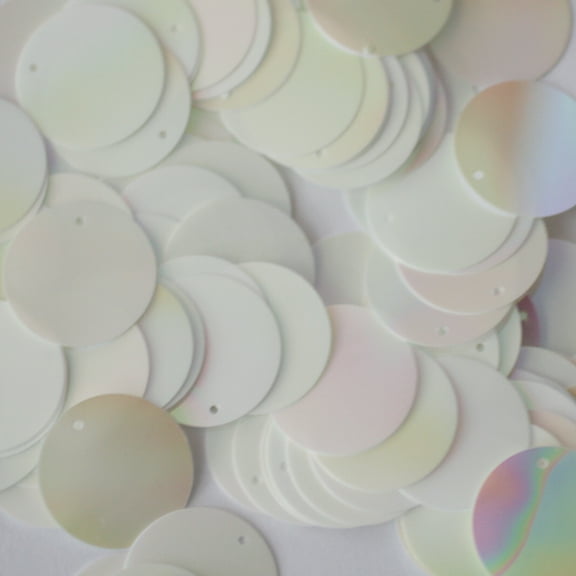 White Sequins 20mm Top Hole Opaque Rainbow Iris Made in USA