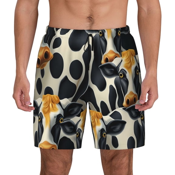 Mens Swim Trunks Quick Dry Bathing Suit with Liner Beach Shorts, Cow Cool Print