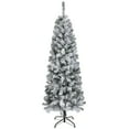 thumbnail image 2 of 6ft Snow-Flocked Pencil Christmas Tree – Slim Artificial Xmas Tree for Small Spaces, Easy Setup, PVC Branches with Iron Stand (Snowy Green), 2 of 7